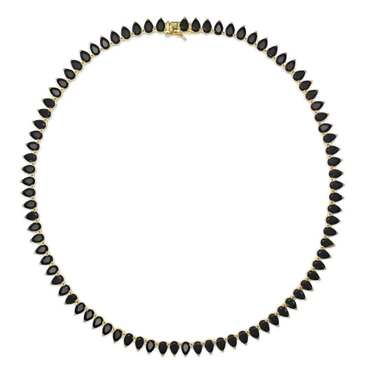 Black Pear Cut Spinel Tennis Necklace In Yellow Silver