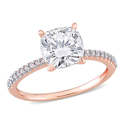 2ct Dew created white moissanite and 1/10ct tw diamond solitaire engagement ring in 14k gold