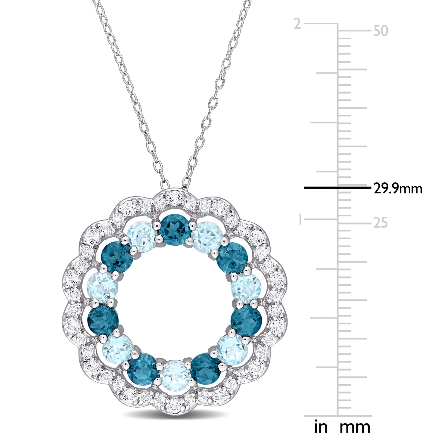 London Blue and White Topaz Open Halo Pendant