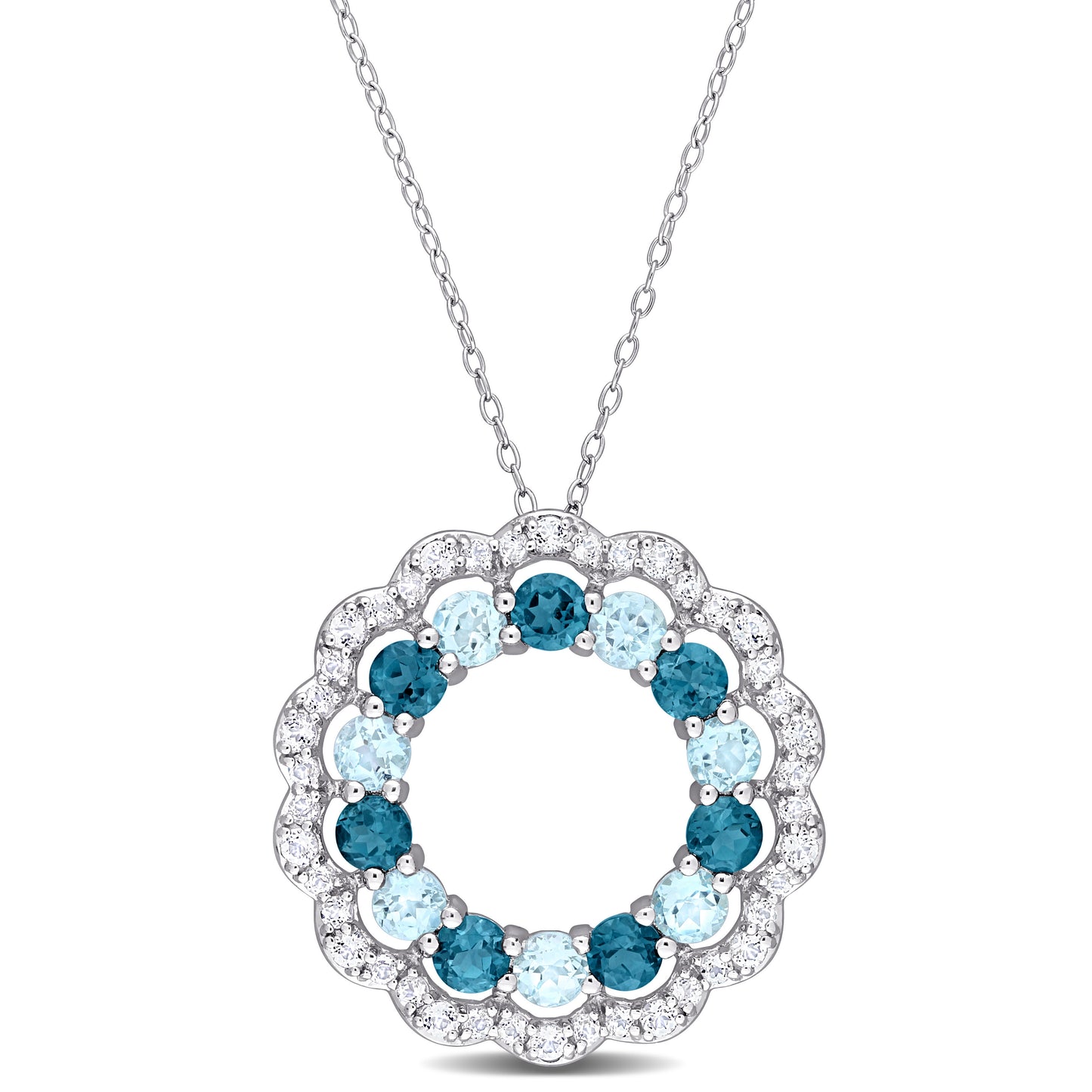 London Blue and White Topaz Open Halo Pendant