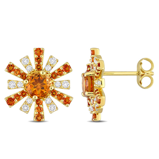 Citrine White Topaz Stud Earrings