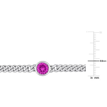 Created Pink Sapphire Solitaire Link Chain Bracelet