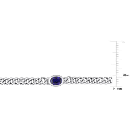 Created Blue Sapphire Solitaire Oval Curb Chain Bracelet