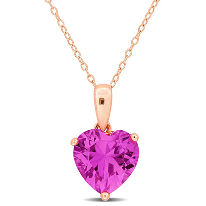 2 1/4 CT TGW CREATED PINK SAPPHIRE FASHION Pendant With Chain Pink Silver