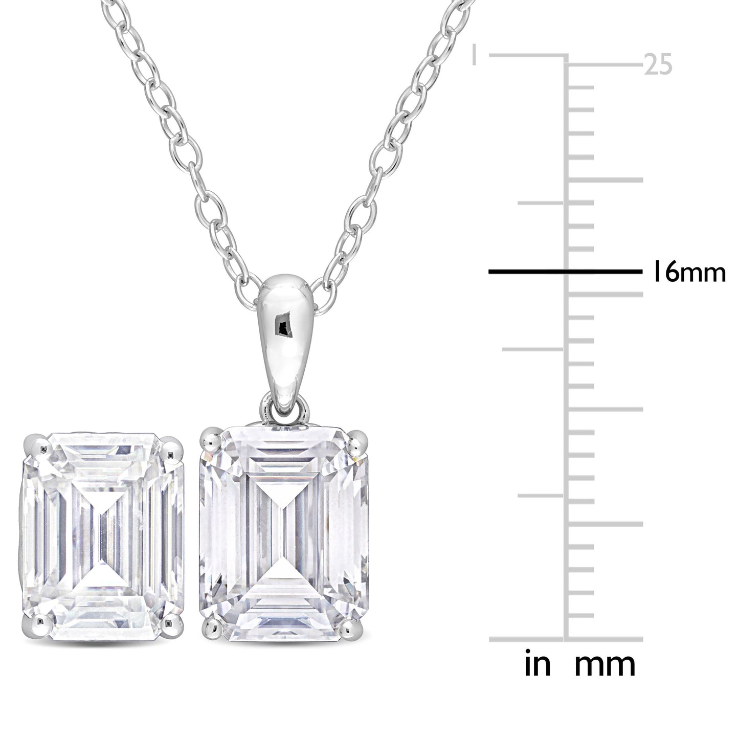 7 1/2 ct Dew octagon created moissanite-white set with chain silver