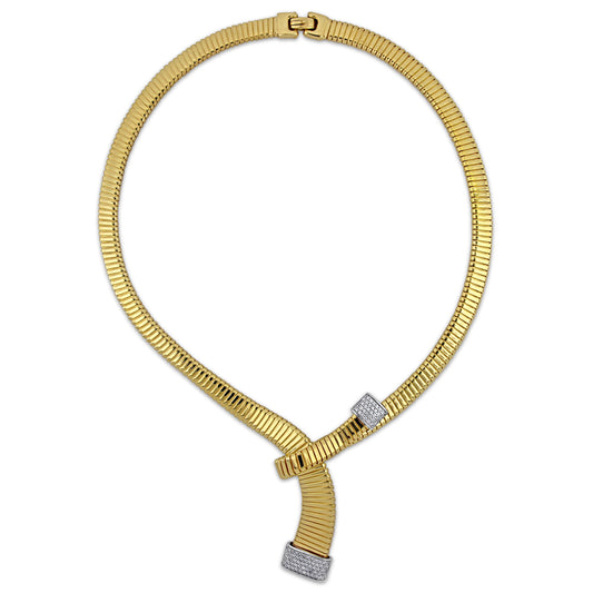 Omega Cubic Zirconia Loop Necklace In Yellow And White Silver