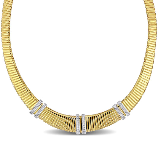 Cubic Zirconia Omega Style Necklace In Two-Tone Sterling Silver