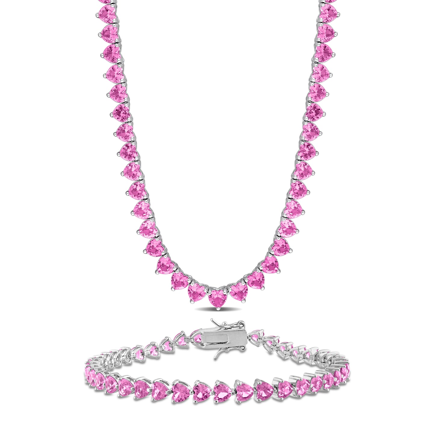 2-Piece Created Pink Sapphire Heart Necklace and Bracelet