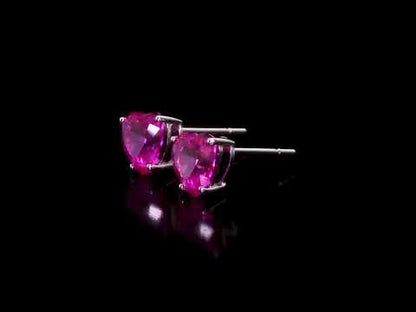 2 CT TGW Created Pink Sapphire Fashion Post Earrings 10k White Gold