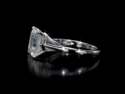 3 1/2ct Dew emerald cut created moissanite solitaire ring in 10k white gold