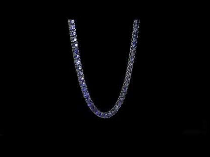 Mens 40 ct TGW 4mm round created blue sapphire necklace w/ box clasp silver white black rhodium plated length (inches): 20