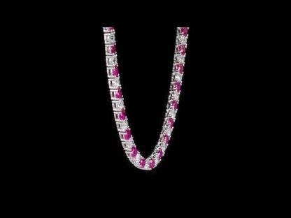 33 ct TGW Created ruby and created white sapphire necklace silver white tongue and groove clasp length (inches): 17