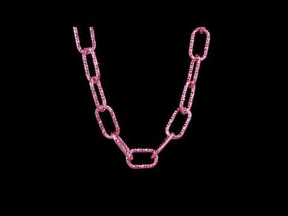 SILVER PINK 9MM FANCY CUT OVAL LINK NECKLACE W/ LOBSTER CLASP LENGTH (INCHES): 24