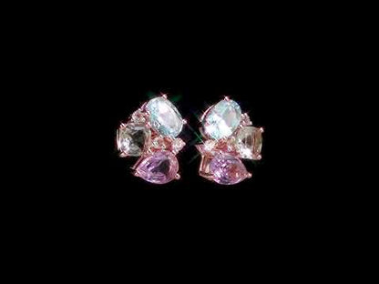 Multi Color Cluster Stud Earrings Pink Plated