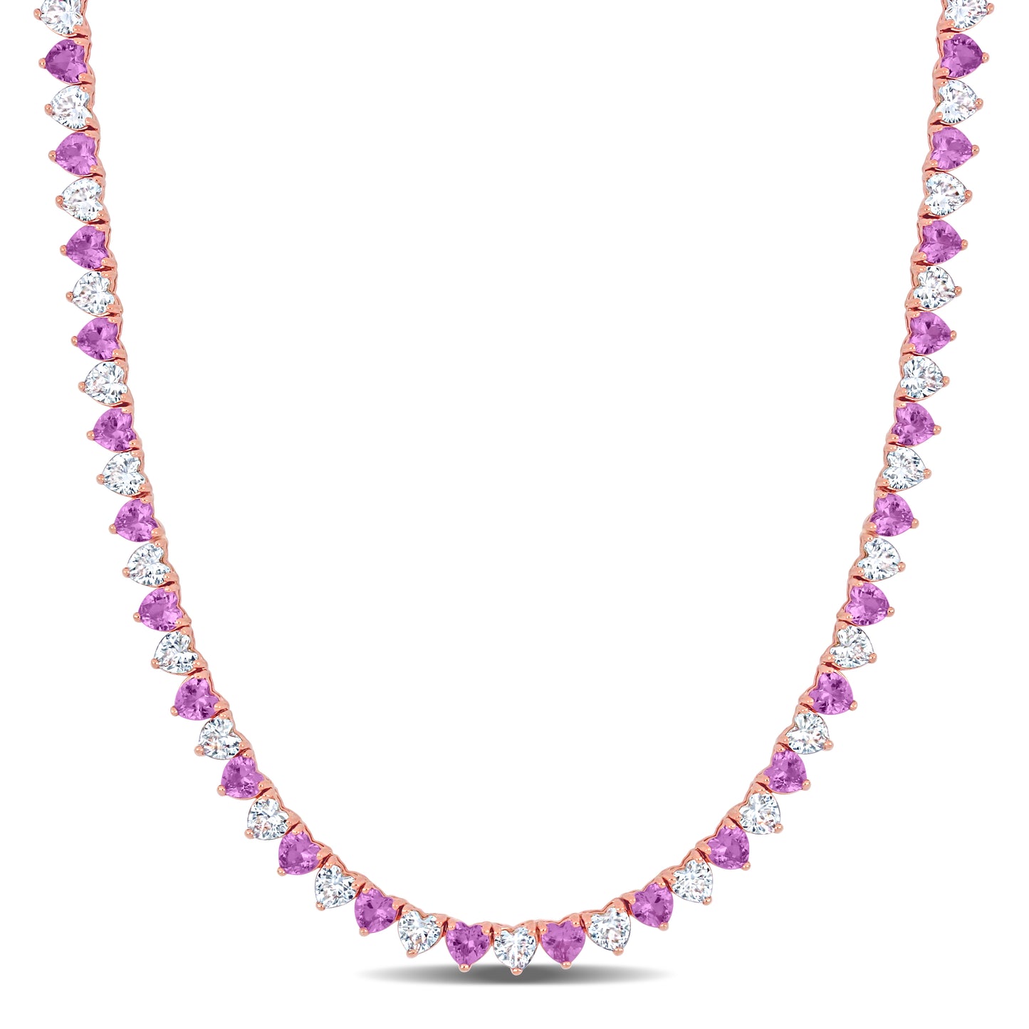 31.2 ct TGW Created pink sapphire and created white sapphire necklace silver 18k rose gold plated tongue and groove clasp length (inches): 18