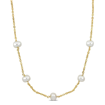 9-10mm Cultured Freshwater Pearl Necklace Silver 18K Yellow Gold Plated w/ Lobster Clasp LENGTH (INCHES): 18+2 Ext.