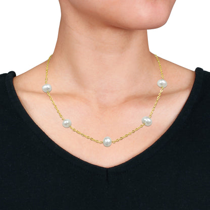 9-10mm Cultured Freshwater Pearl Necklace Silver 18K Yellow Gold Plated w/ Lobster Clasp LENGTH (INCHES): 18+2 Ext.