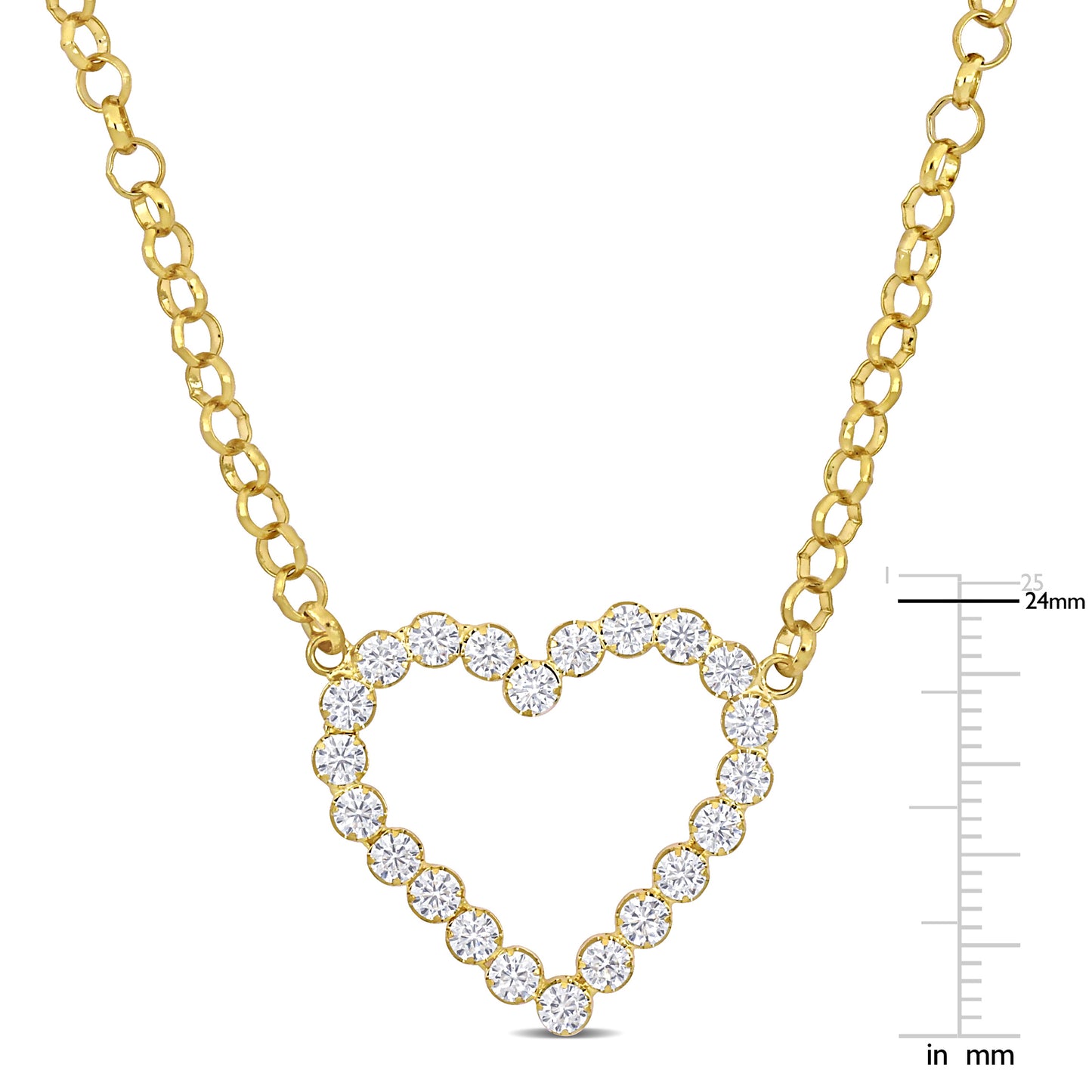 7.5ct TGW Cubic Zirconia Heart Necklace on Silver 18K Yellow Gold Plated Rolo Chain w/ Lobster Clasp LENGTH (INCHES): 18