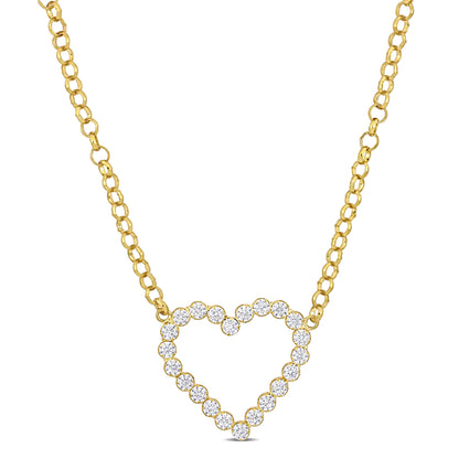 7.5ct TGW Cubic Zirconia Heart Necklace on Silver 18K Yellow Gold Plated Rolo Chain w/ Lobster Clasp LENGTH (INCHES): 18