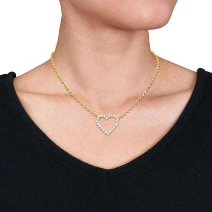7.5ct TGW Cubic Zirconia Heart Necklace on Silver 18K Yellow Gold Plated Rolo Chain w/ Lobster Clasp LENGTH (INCHES): 18