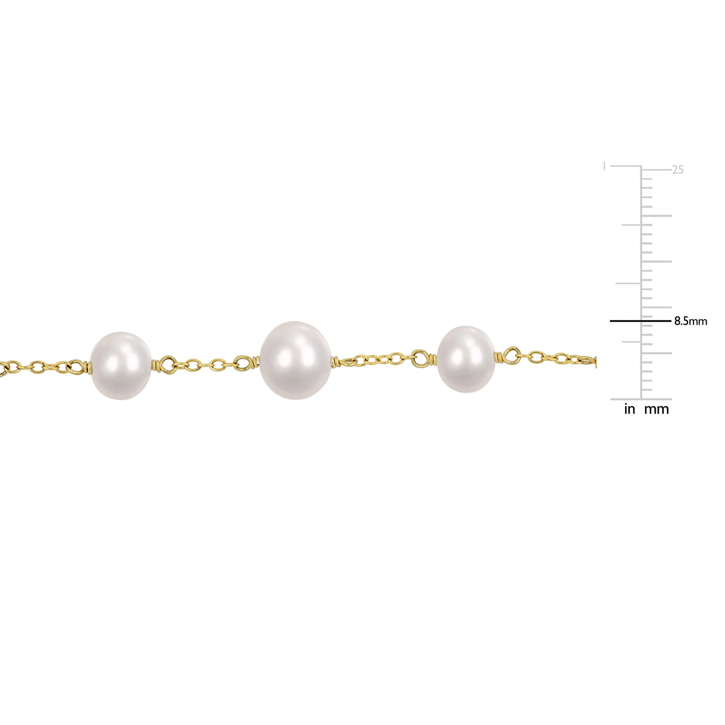 6.5-8.5 MM WHITE FRESHWATER CULTURED PEARL Bracelet SILVER YELLOW W/ SPRING RING CLASP LENGTH (INCHES): 7.25