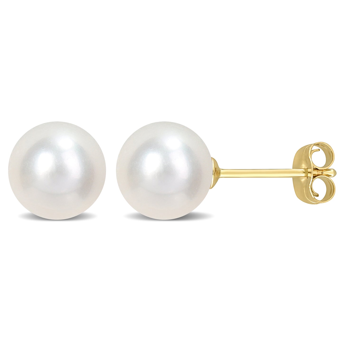 6.5-7MM ROUND FRESHWATER CULTURED WHITE PEARL EARRINGS 14K YELLOW GOLD