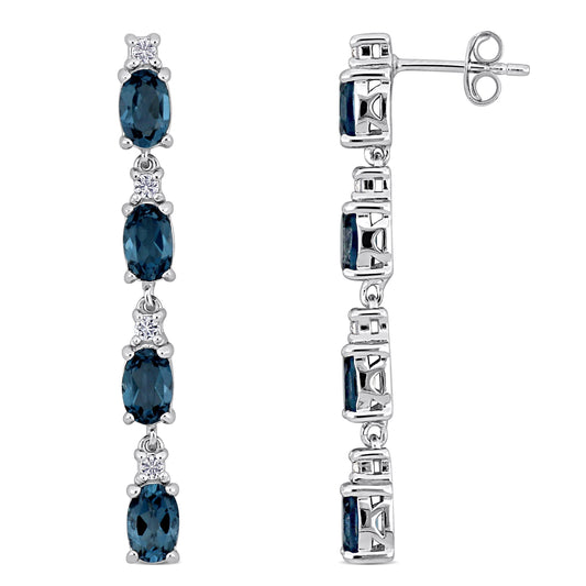 Blue Topaz & White Topaz Drop Earrings