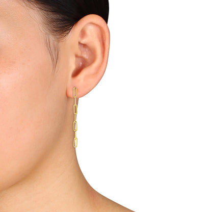 14K Yellow Gold Paperclip Link Drop Earrings With Post