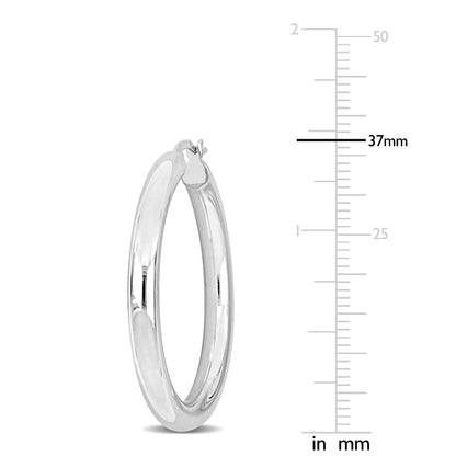 Silver white 37mm round Hoop Earrings (4MM WIDTH)