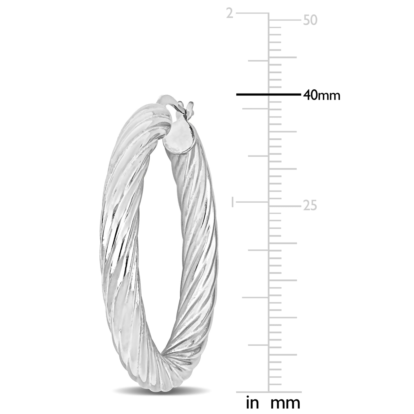 Silver white 40MM round twist Hoop Earrings (5MM WIDTH)