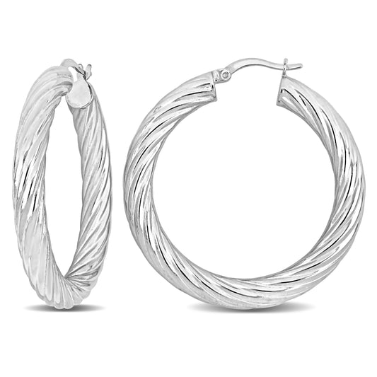 Silver white 40MM round twist Hoop Earrings (5MM WIDTH)