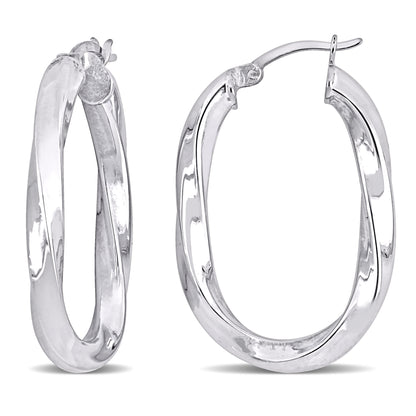 Silver white 33X 23MM oval twist Hoop Earrings 4mm wide