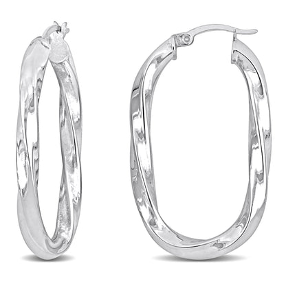 Silver white 38X 23MM oval twist Hoop Earrings 4mm thick