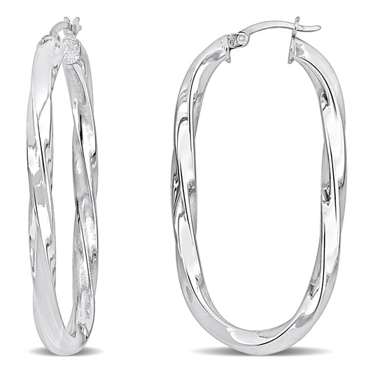 Silver white 48X25mm oval twist Hoop Earrings 4mm wide