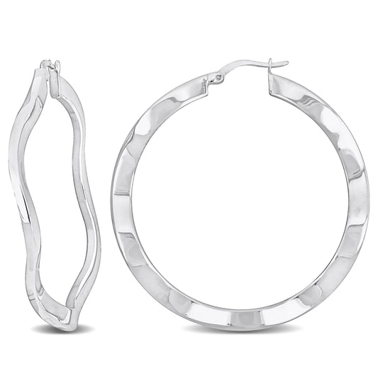 Silver white 46mm round wave Hoop Earrings 2.5mm wide