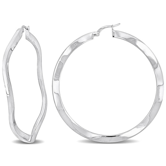 Silver white 58mm round wave Hoop Earrings 2.5mm thick