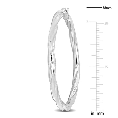 Silver white 58mm round twist Hoop Earrings 4mm wide