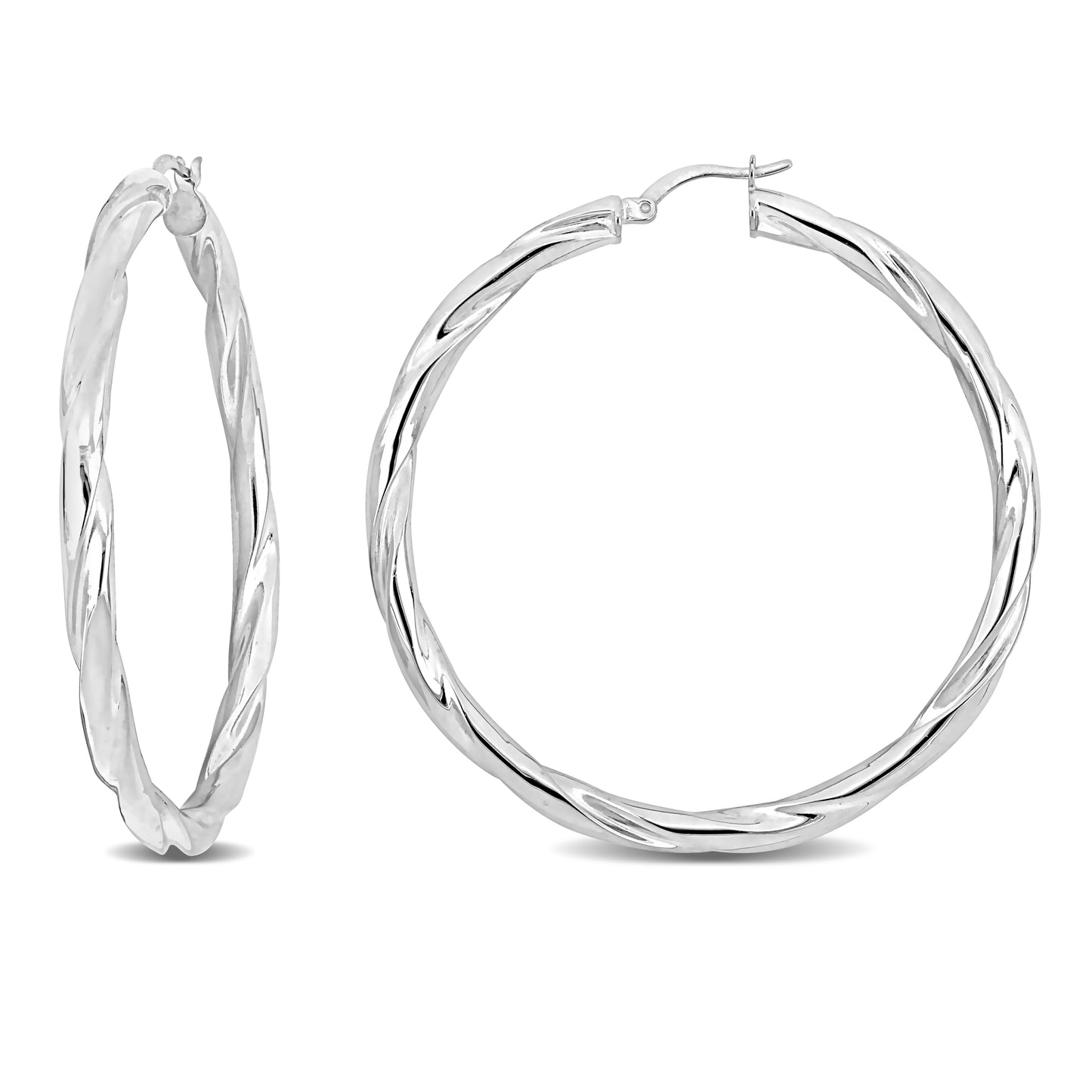 Silver white 58mm round twist Hoop Earrings 4mm wide