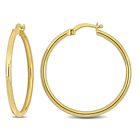 Silver Yellow 32MM round Hoop Earrings (2MM WIDTH)