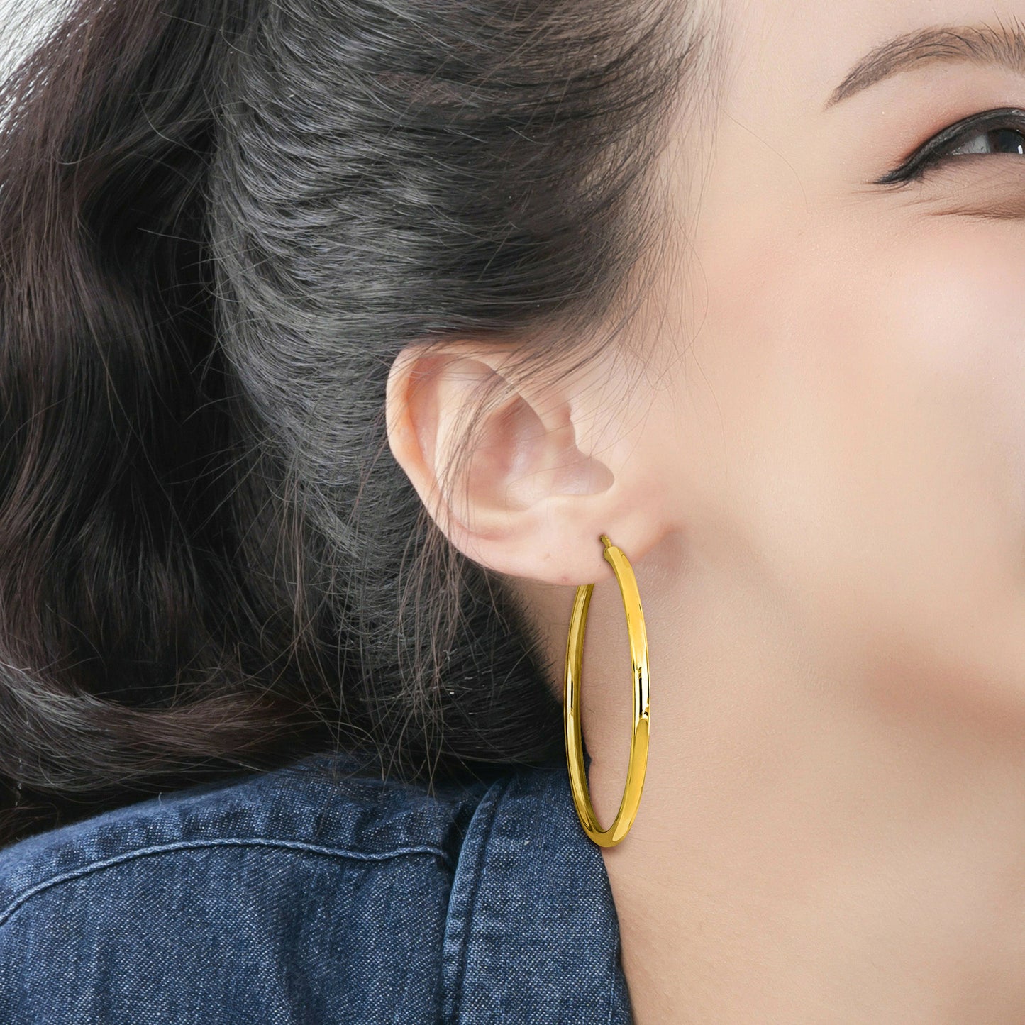 Silver Yellow 56MM round Hoop Earrings (3MM WIDTH)