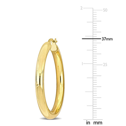 Silver Yellow 37MM round Hoop Earrings (4MM WIDTH)