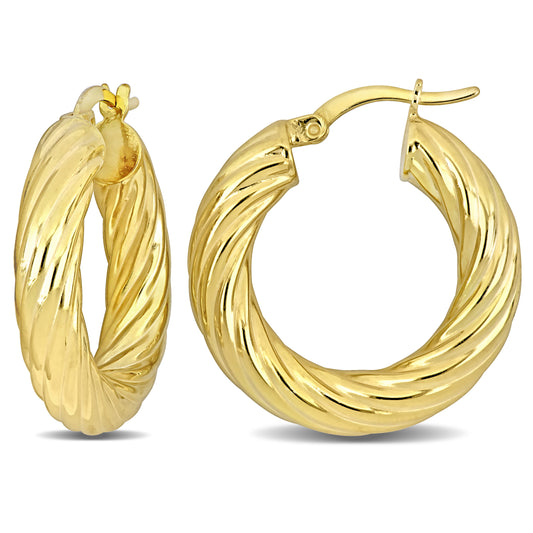 Silver Yellow 25MM round twist Hoop Earrings (5MM WIDTH)