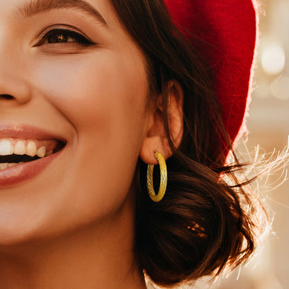 Silver Yellow 40MM round twist Hoop Earrings (5MM WIDTH)