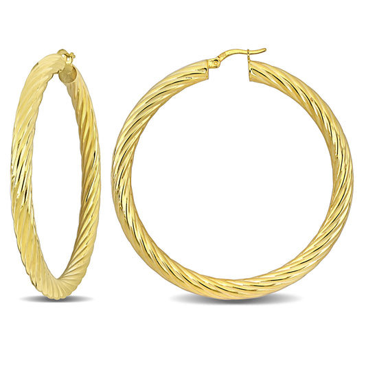 Silver Yellow 60MM round twist Hoop Earrings (5MM WIDTH)