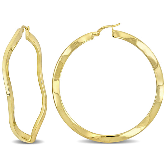 Silver Yellow 58MM round wave Hoop Earrings 2.5mm wide