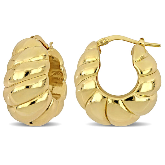 22 MM Ribbed hoop earrings in yellow plated sterling silver