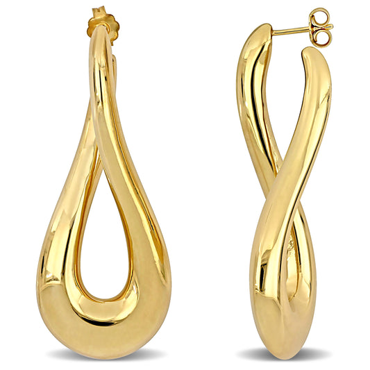 55 MM Oval twist hoop earrings in yellow plated sterling silver