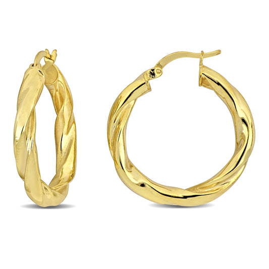 Silver Yellow 30mm round twist Hoop Earrings 4mm wide