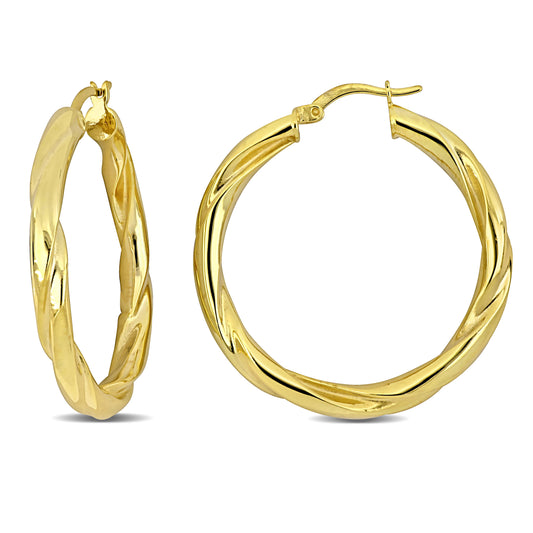 Silver Yellow 37MM round twist Hoop Earrings 4.5mm wide