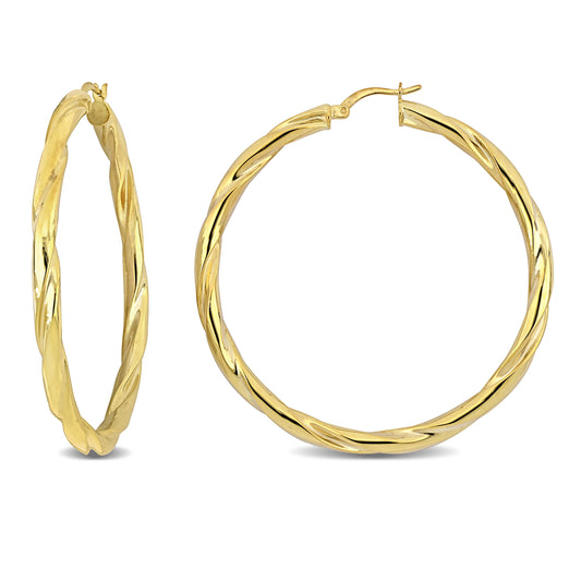 Silver Yellow 58MM round twist Hoop Earrings 4mm wide